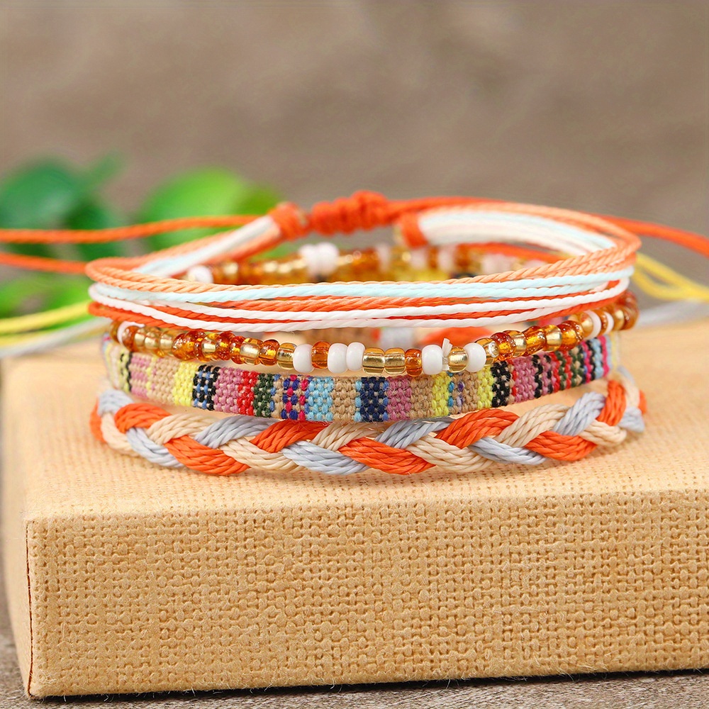 Boho Braided Bracelets Set Red Yellow